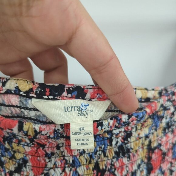 TERRA & SKY Smocked Floral Off The Shoulder 3/4 Sleeve Dress - Picture 5 of 8